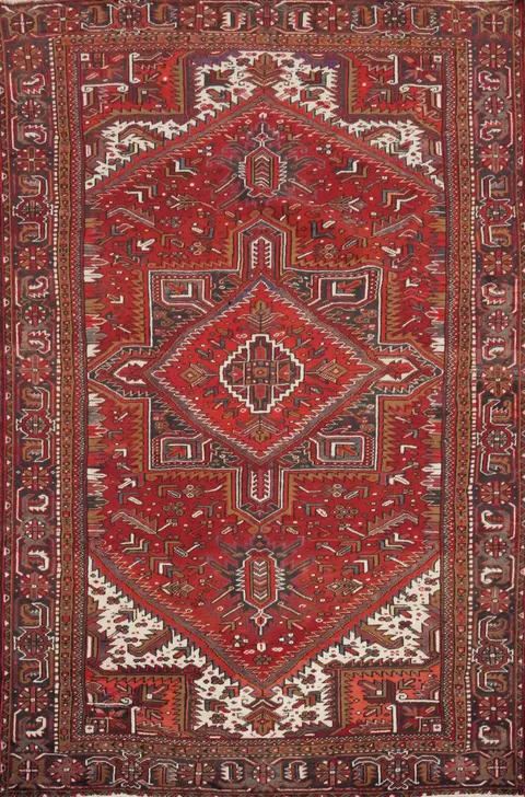 Red Wool Heriz Vegetable Dye Persian Area Rug 8x11