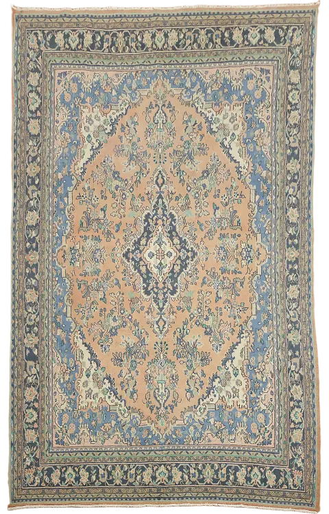 Traditional Vintage Coral and Blue Hamedan Persian Area Rug 8x12