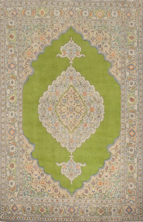 Distressed Green Tabriz Persian Area Rug 8x11