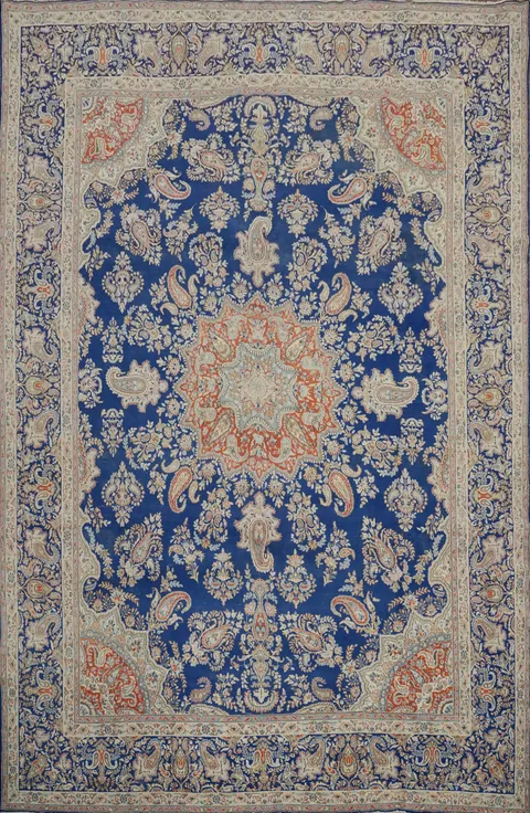 Vegetable Dye Blue Kerman Persian Large Rug 10x14