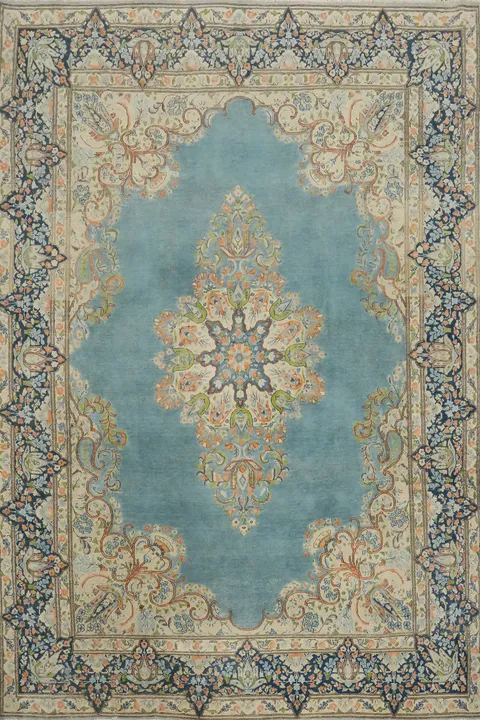 Vegetable Dye Blue Kerman Persian Area Rug 7x10