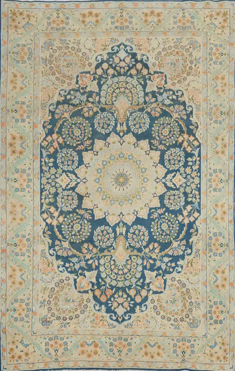 Blue Vegetable Dye Kerman Persian Area Rug 7x10