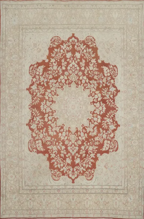 Orange Wool Floral Kerman Vegetable Dye Persian Rug 10x13