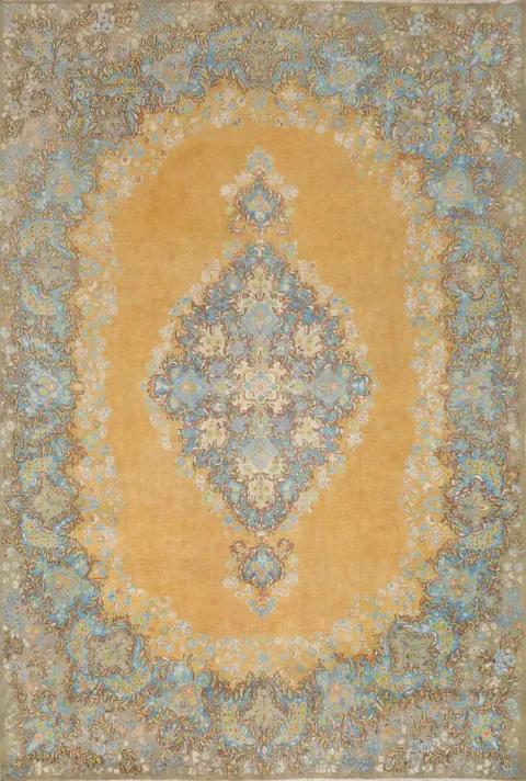 Vintage Wool Medallion Kerman Persian Area Rug 10x13