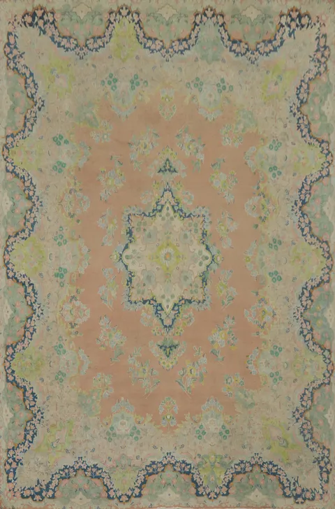 Floral Wool Medallion Kerman Persian Area Rug 10x13