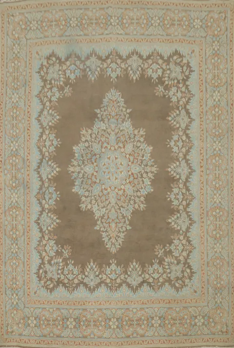 Brown Traditional Kerman Persian Area Rug 10x13