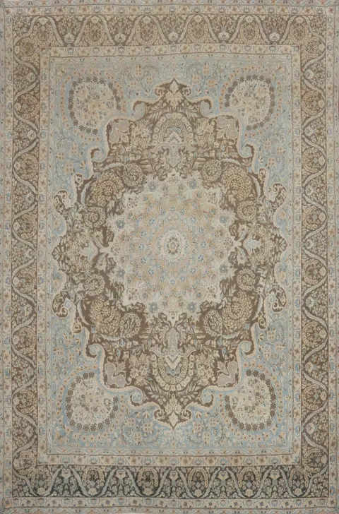 Brown Wool Medallion Kerman Large Persian Rug 10x13