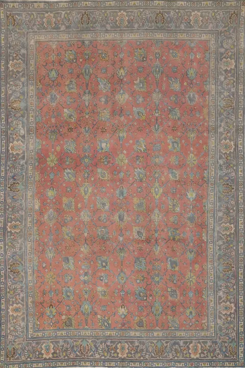 Vintage Floral Wool Tabriz Persian Area Rug 10x13