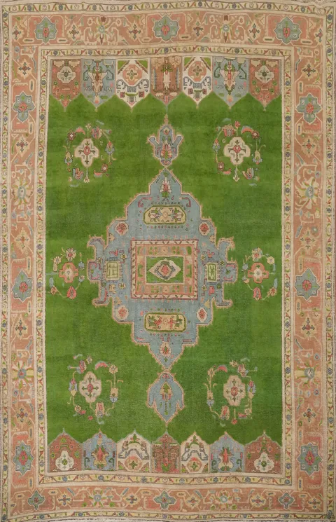 Green Geometric Tabriz Persian Large Rug 10x13