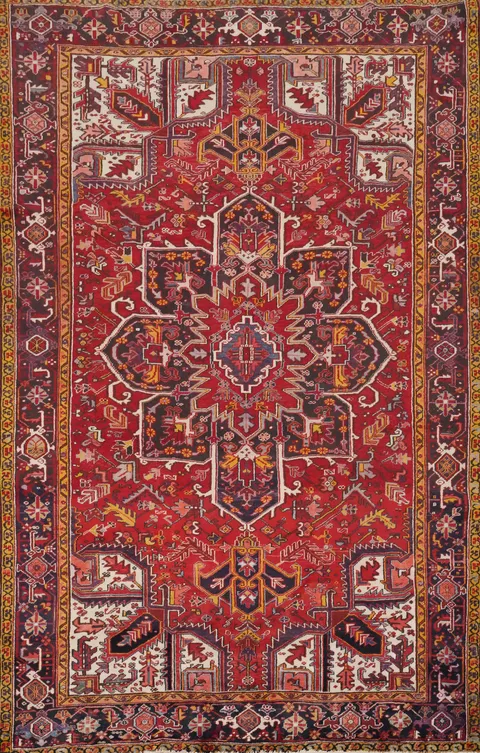 Vintage Red Heriz Persian Area Rug 7x10