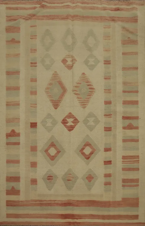 Geometric Kilim Vegetable Dye Wool Rug 5x7