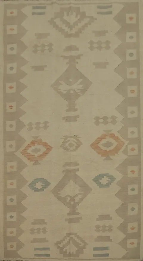 Vegetable Dye Wool Kilim Flat Weave Area Rug 5x8