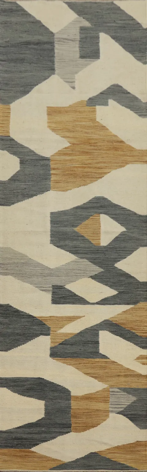 Modern Kilim Runner Rug 3x12 with Neutral Tones for Elegant Spaces