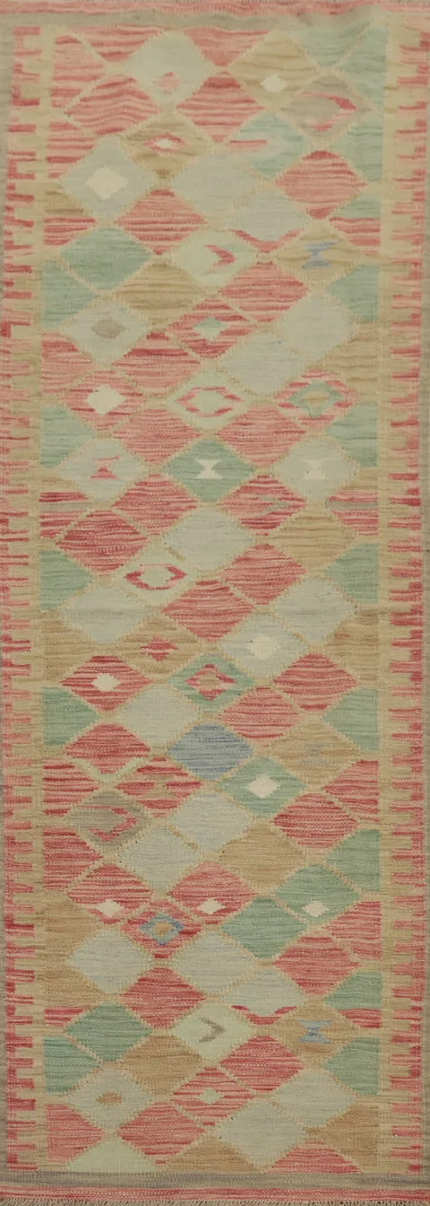 Soft Pastel Geometric Kilim Runner Rug 2x8 for Elegant Interiors