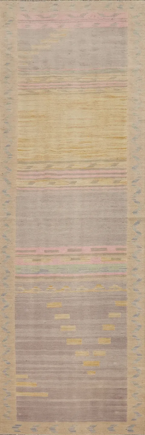 Tribal Wool Kilim Vegetable Dye Runner Rug 3x10