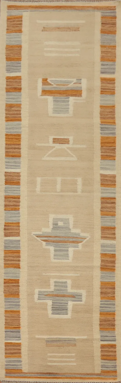Vegetable Dye Kilim Handwoven Runner Rug 2x8