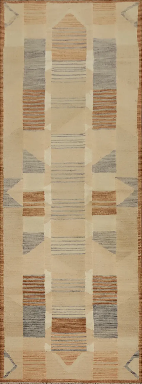 Tribal Wool Kilim Vegetable Dye Runner Rug 3x10