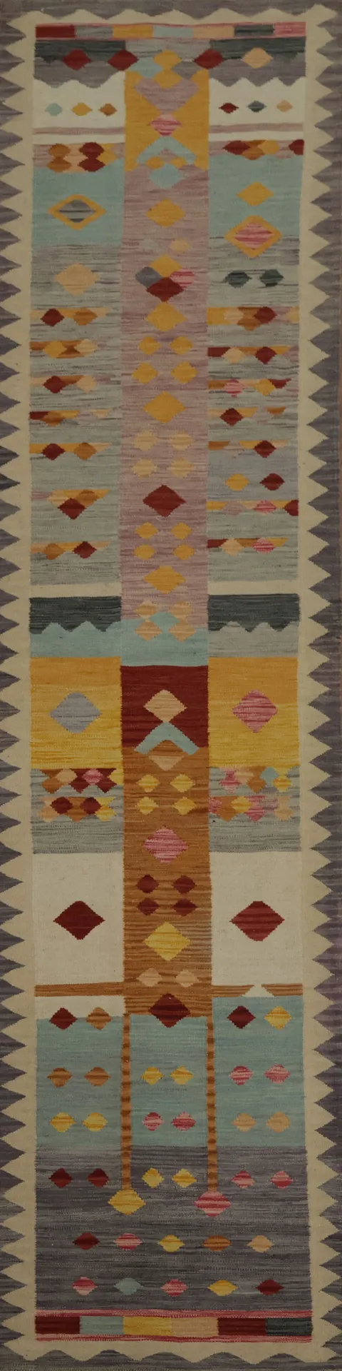 Geometric Kilim Vegetable Dye Runner Rug 3x11