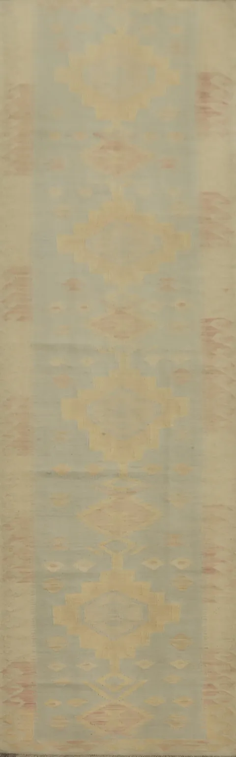 Mute Tone Kilim Vegetable Dye Runner Rug 3x12