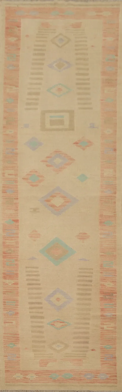 Vegetable Dye Wool Kilim Handwoven Runner Rug 3x12