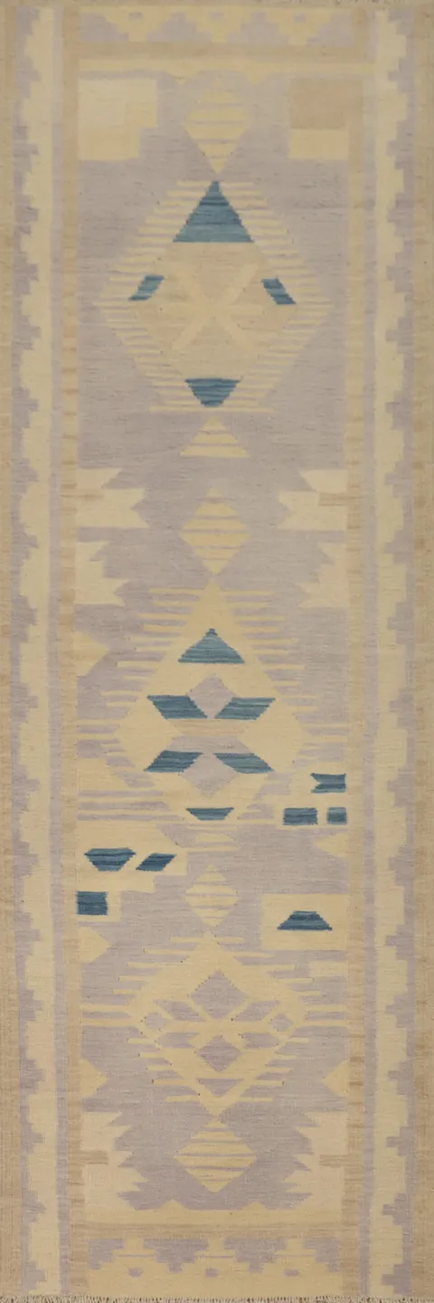 Purple Tribal Wool Kilim Vegetable Dye Runner Rug 3x10