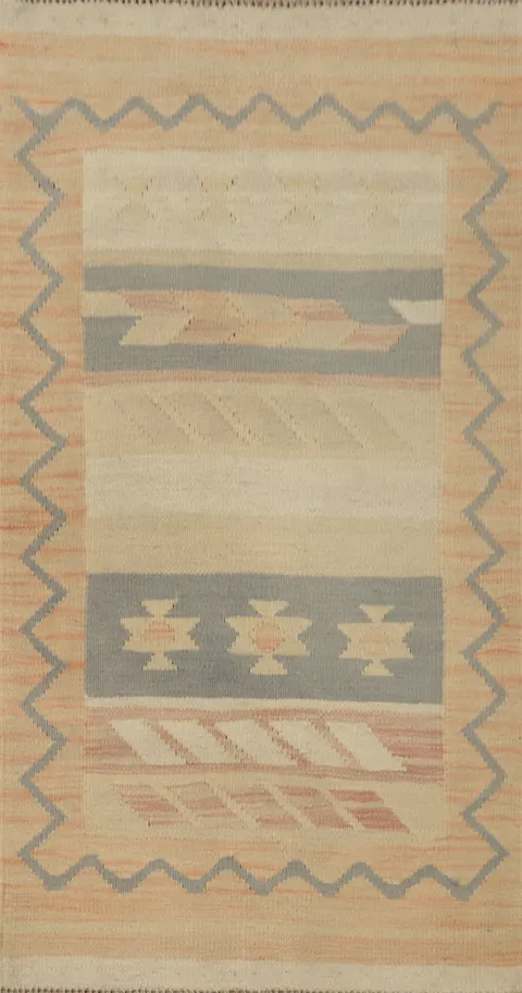 Vegetable Dye Geometric Kilim Handwoven Rug 2x4