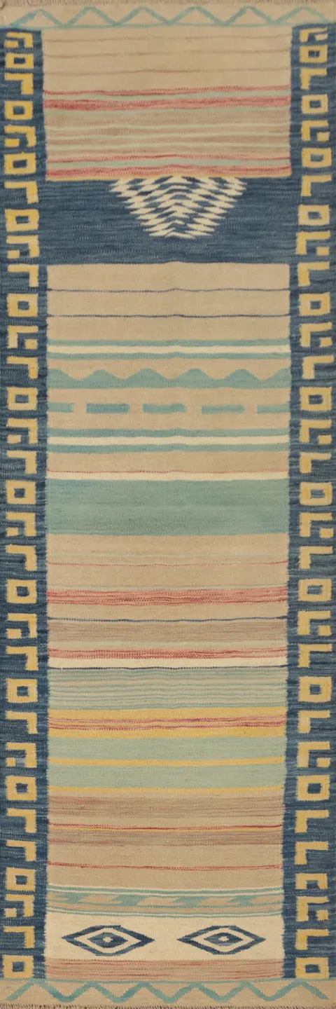 Vegetable Dye Kilim Flat Weave Runner Rug 2x8