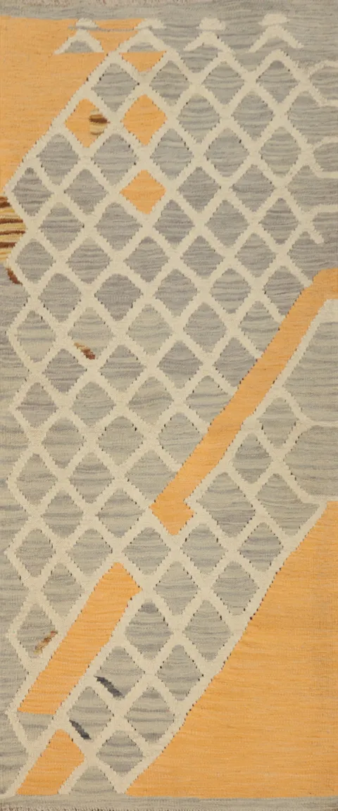 Geometric Diamond Pattern Kilim Wool Rug 2x6