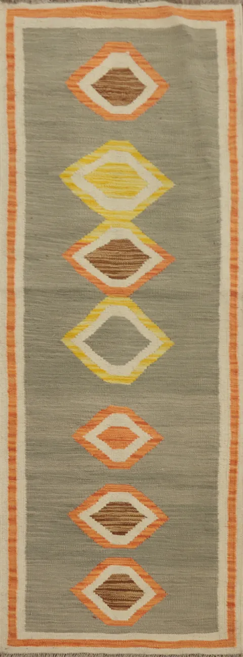 Geometric Pattern Kilim Rug 2x6 with Earthy Tones and Vibrant Accents