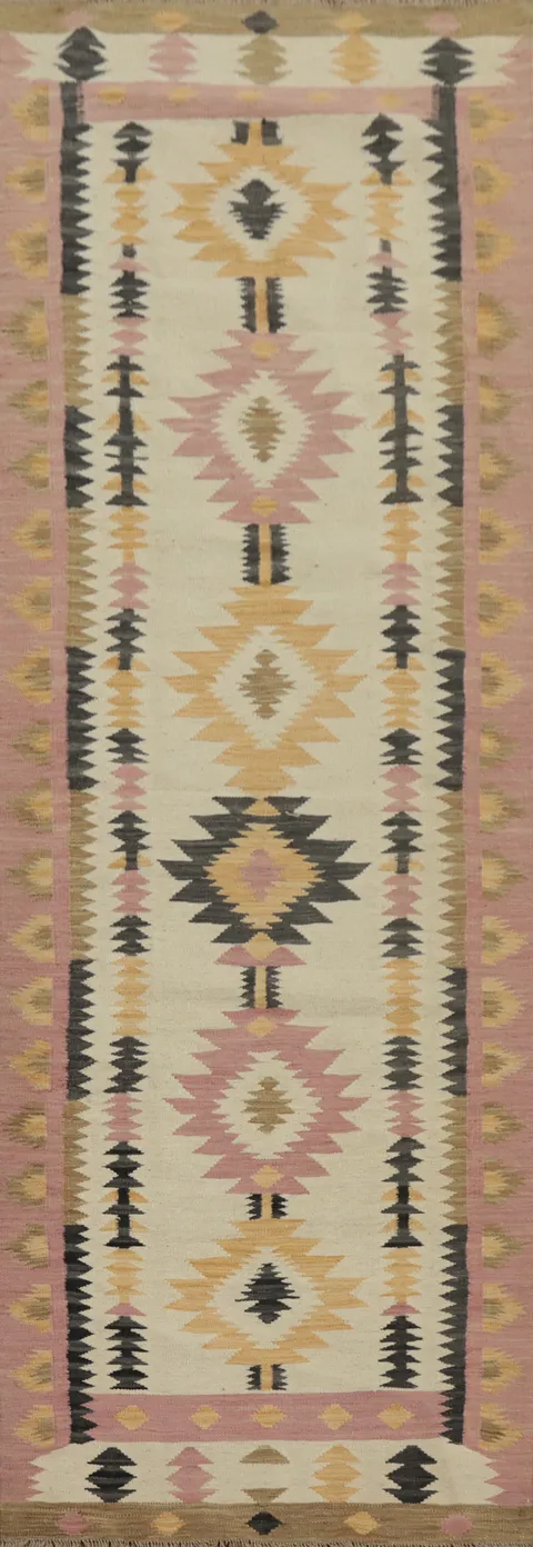 Pastel Tone Kilim Runner Rug 3x10 Perfect for Hallway or Entryway