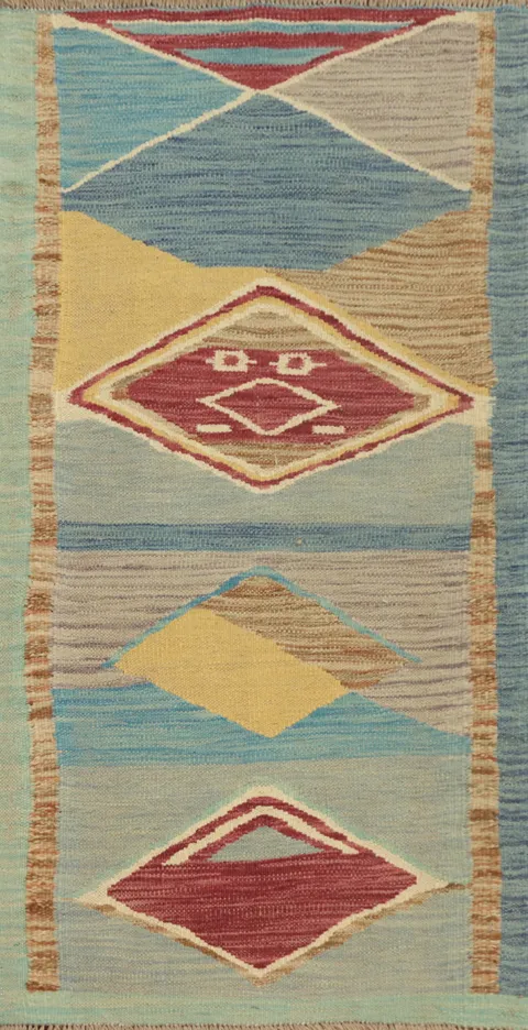 Geometric Wool Kilim Handwoven Rug 2x4