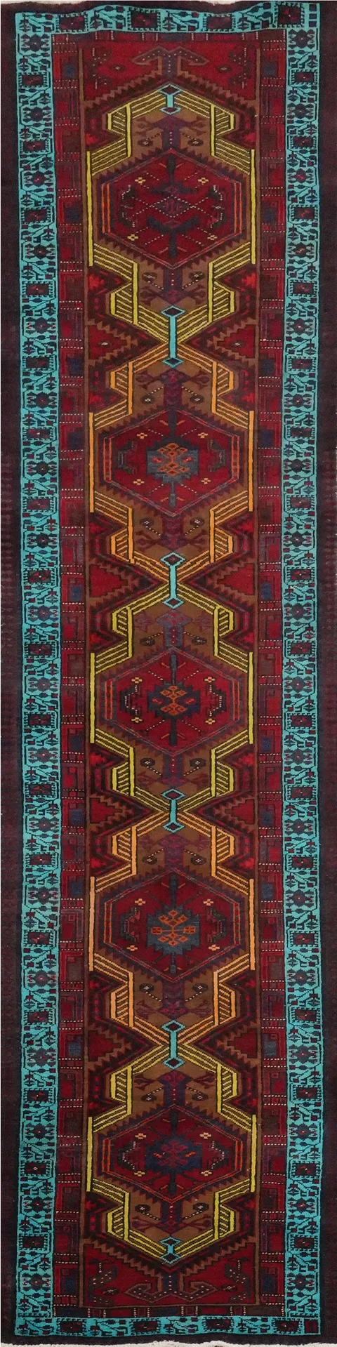 Tribal Geometric Ardebil Persian Runner Rug 3x14