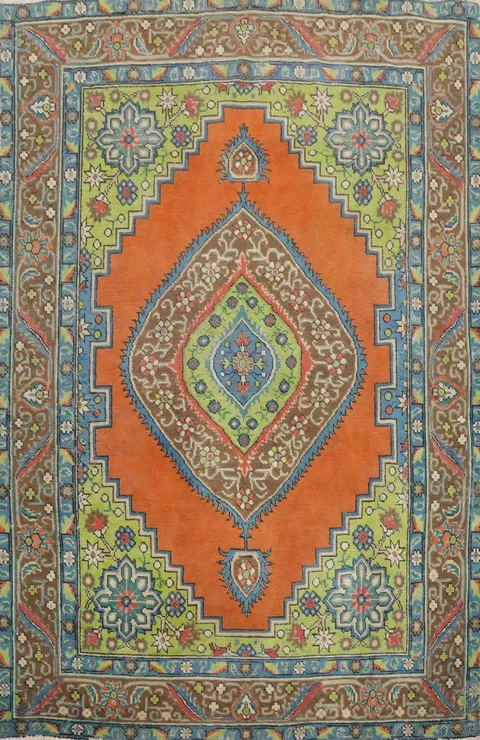 Orange Wool Geometric Tabriz Persian Rug 5x6