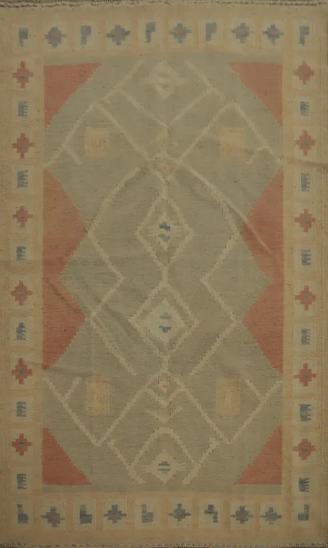 Geometric Wool Kilim Handwoven Rug 4x6