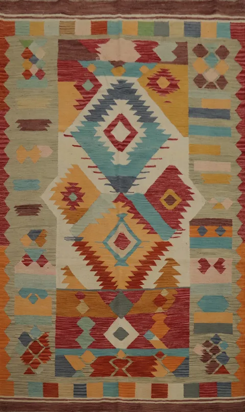 Vegetable Dye Kilim Handwoven Area Rug 6x9