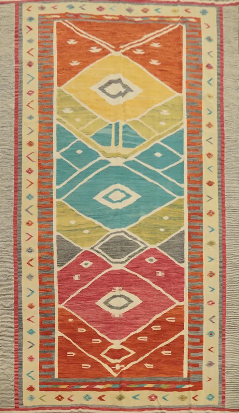 Geometric Kilim Handwoven Area Rug 9x13