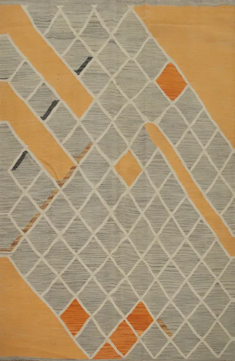 Trellis Wool Kilim Vegetable Dye Rug 5x7