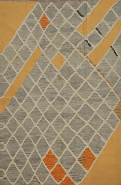 Geometric Trellis Kilim Vegetable Dye Rug 5x7