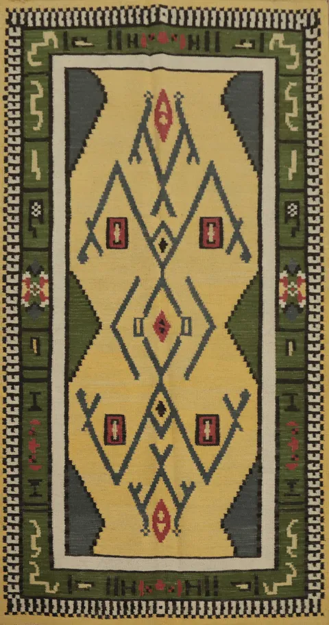 Geometric Kilim Vegetable Dye Wool Rug 4x7