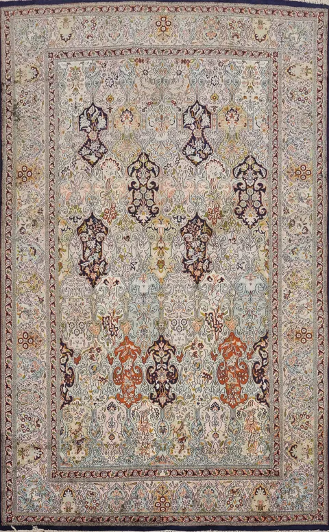 Vintage Silk Kashmir Handmade Wool Area Rug 6x10