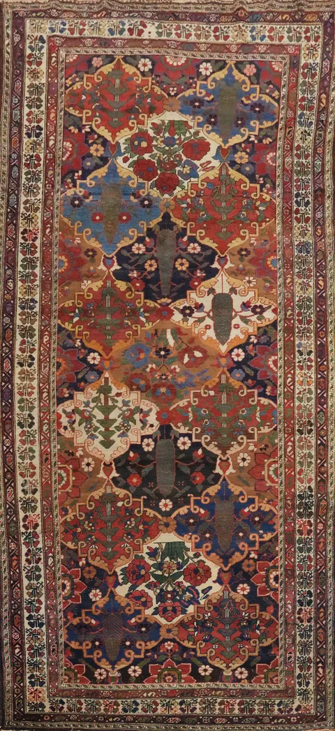 Pre-1900 Antique Bakhtiari Shalamzar Vegetable Dye Persian Rug 5x12