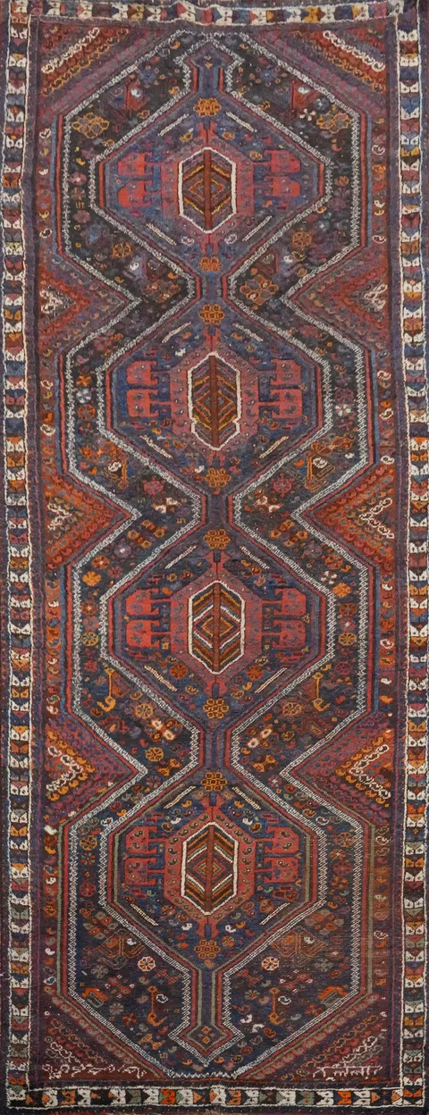 Antique Vegetable Dye Shiraz Persian Runner Rug 4x12