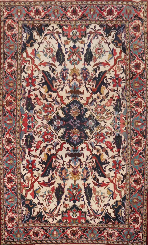Vintage Floral Ivory Tabriz Persian Area Rug 7x11