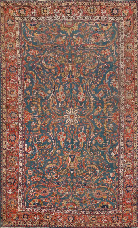 Pre-1900 Antique Vegetable Dye Sultanabad Persian Area Rug 7x10