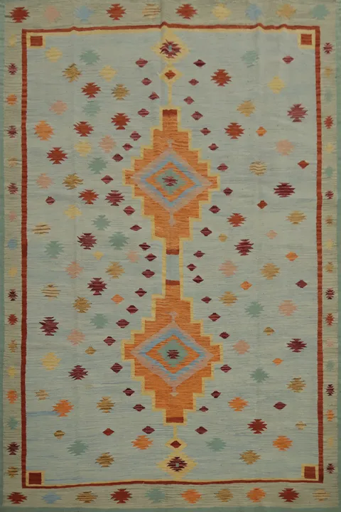 Vegetable Dye Blue Kilim Flat Weave Area Rug 8x10