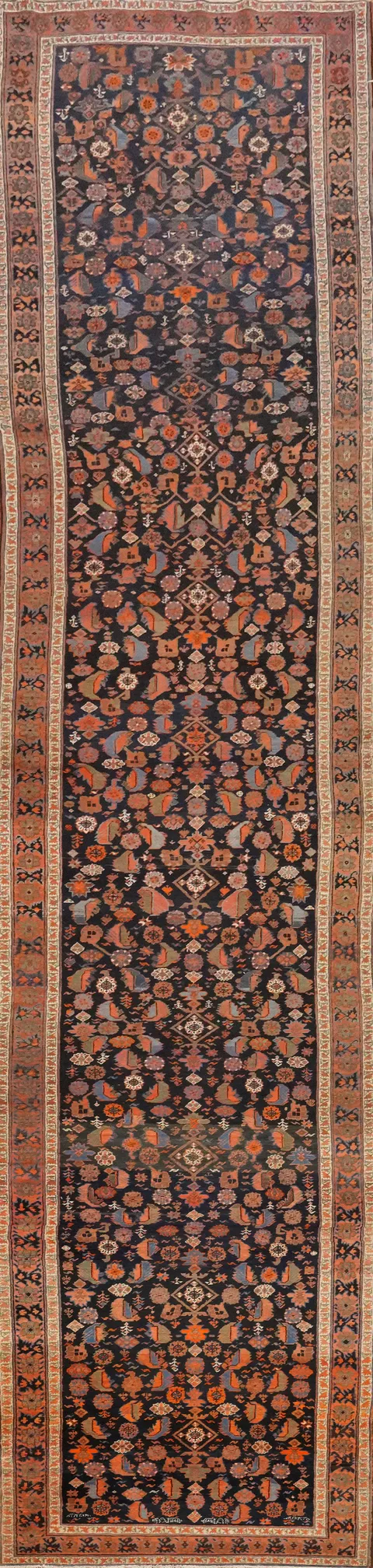 Antique Vegetable Dye Bidjar Persian Runner Rug 3x18