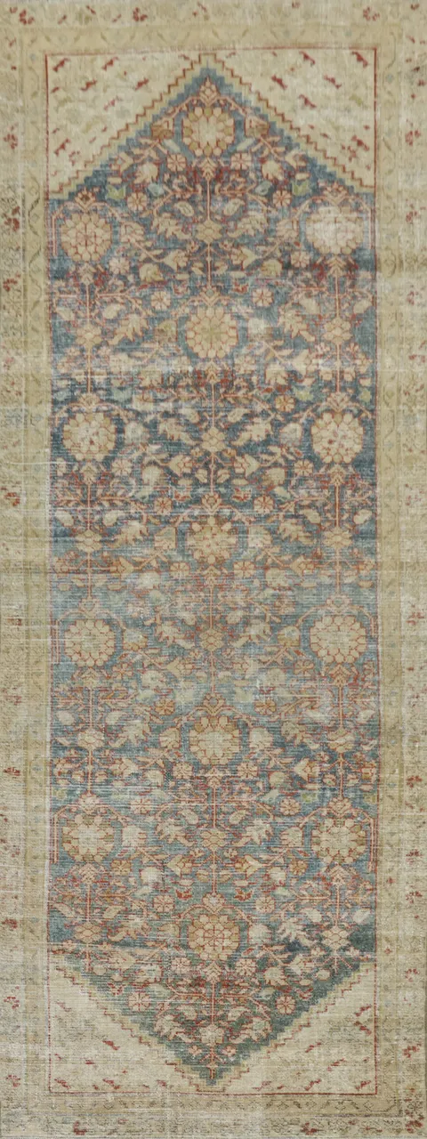 Antique Vegetable Dye Mashad Persian Runner Rug 3x9