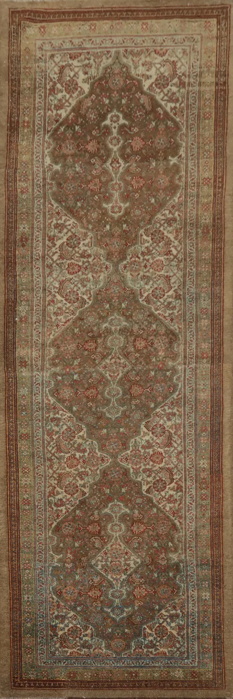 Pre-1900 Vegetable Dye Bibikabad Persian Runner Rug 3x10