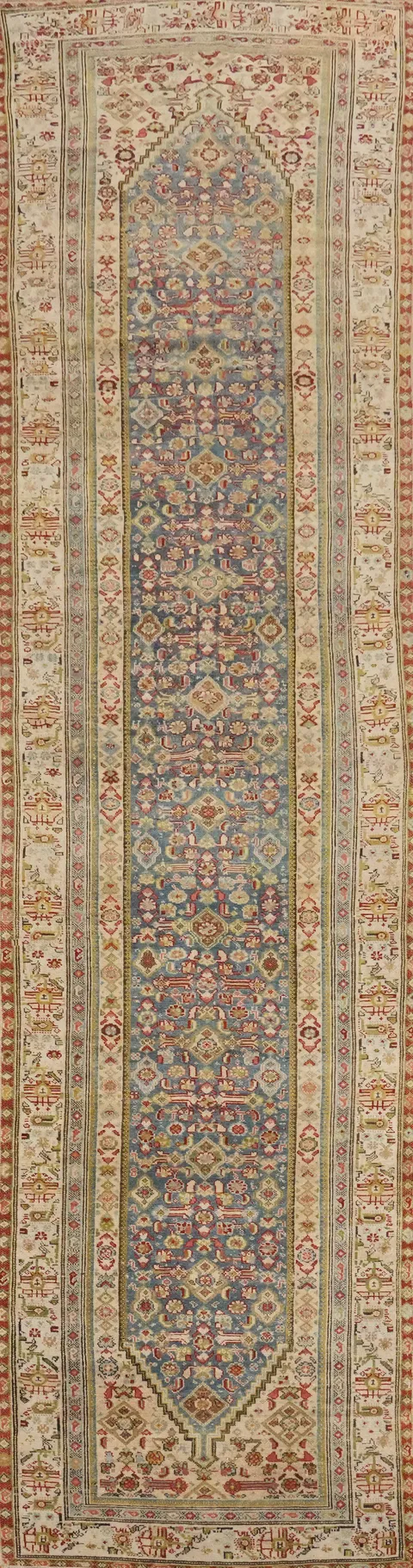 Pre-1900 Vegetable Dye Malayer Persian Runner Rug 3x16