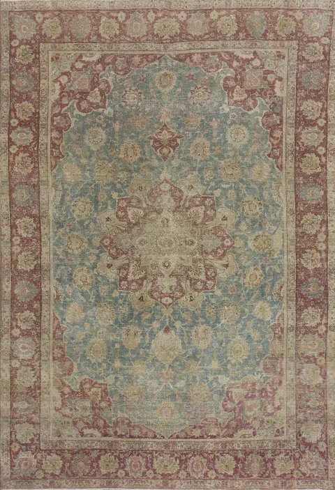 Antique Aqua Vegetable Dye Tabriz Persian Area Rug 8x11
